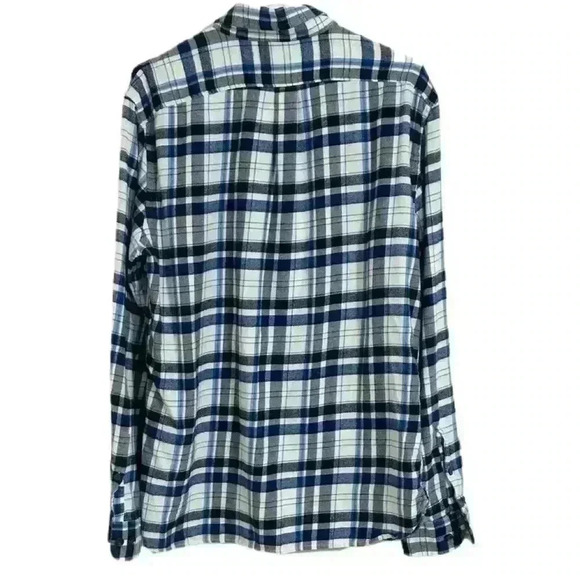 Lands' End Slim Fit Flannel Mens L Blue Plaid Button-Up Shirt Long Sleeve - Picture 2 of 6